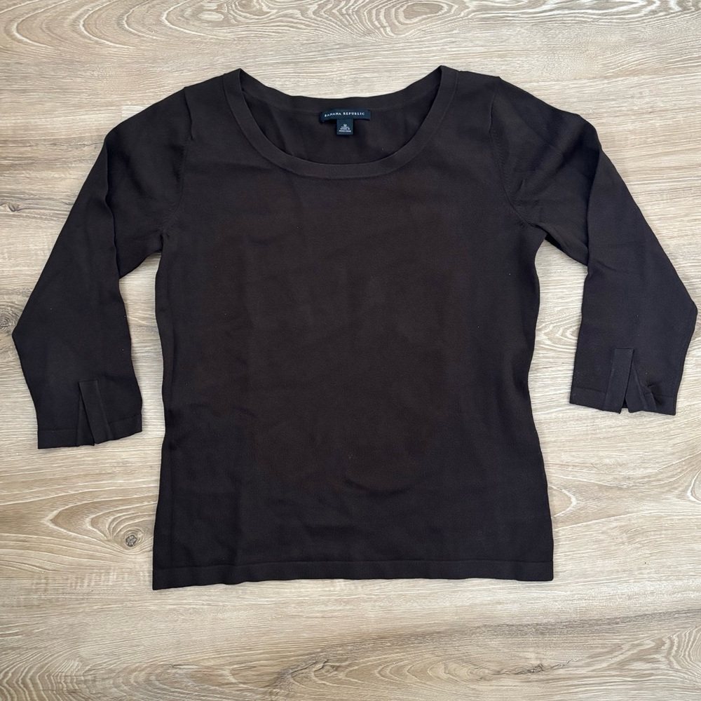 Banana Republic Dark Brown 3/4 Sleeve Fitted Scoop Neck Top